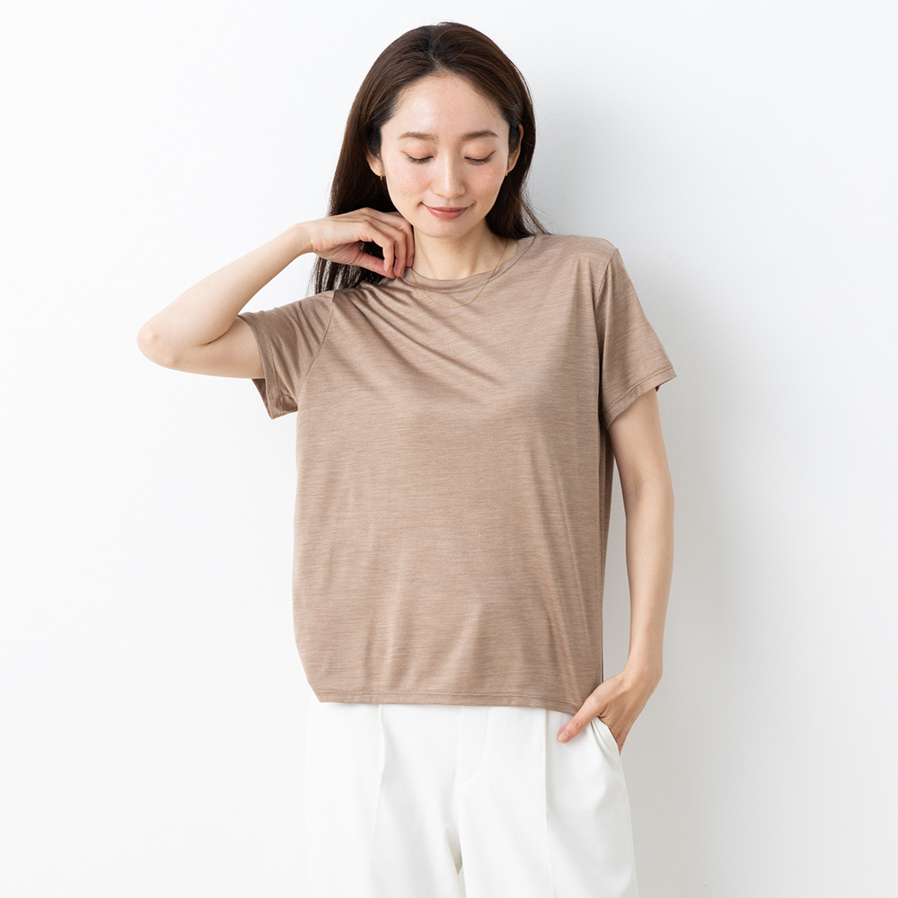 シルク100% ジャージー 汗取り付き 半袖 トップス 日本製