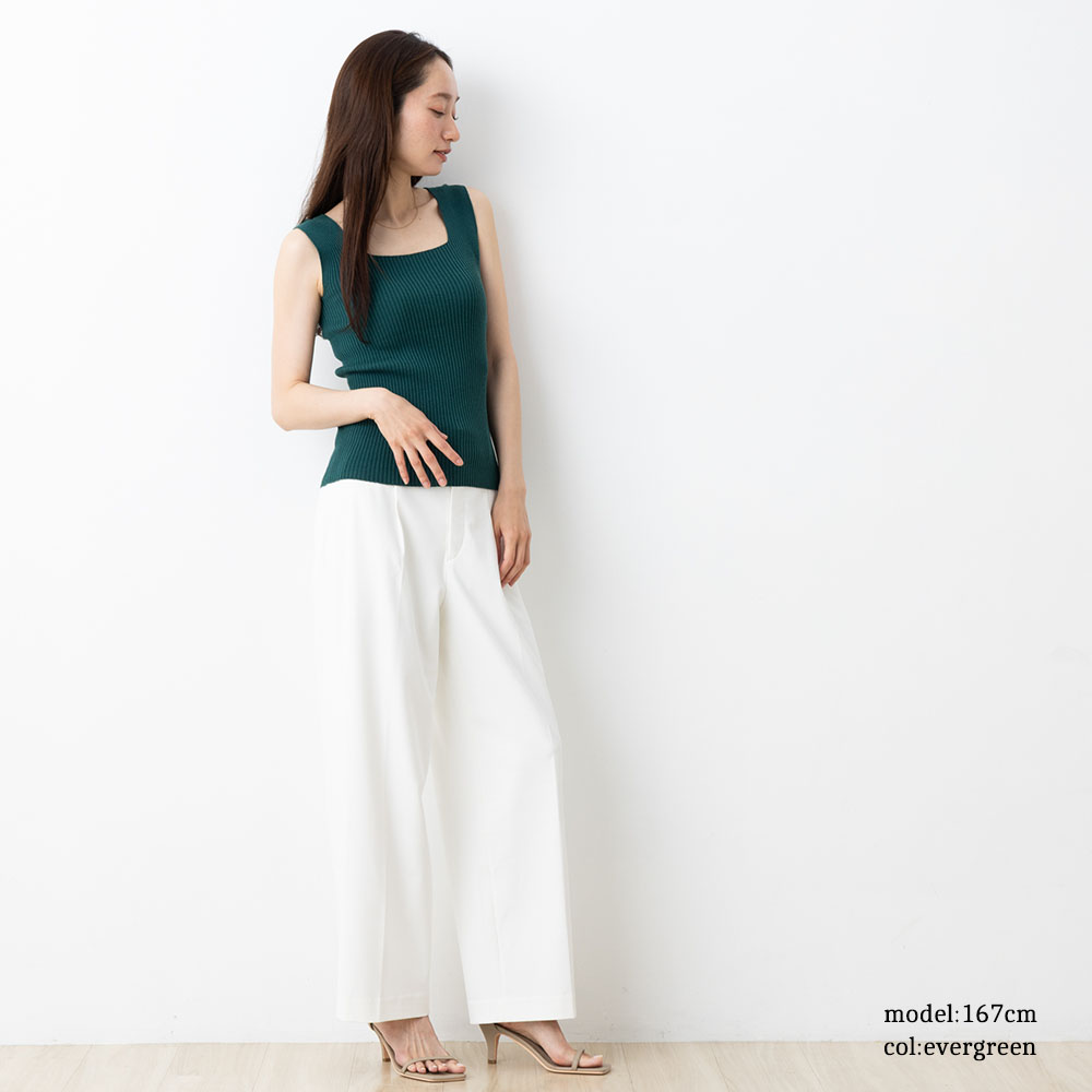 シルク100％ リブニット スクエア タンクトップ 日本製