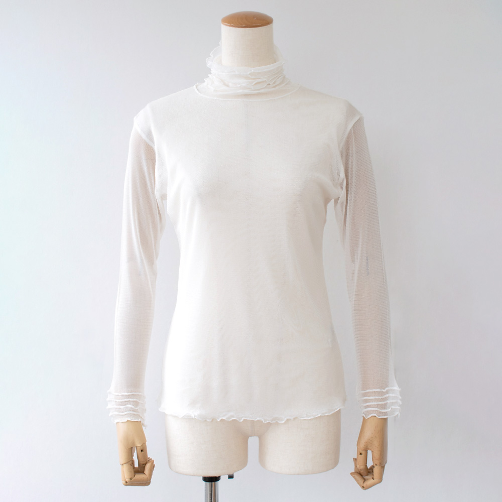 シルク100% メッシュ ハイネック 長袖インナー