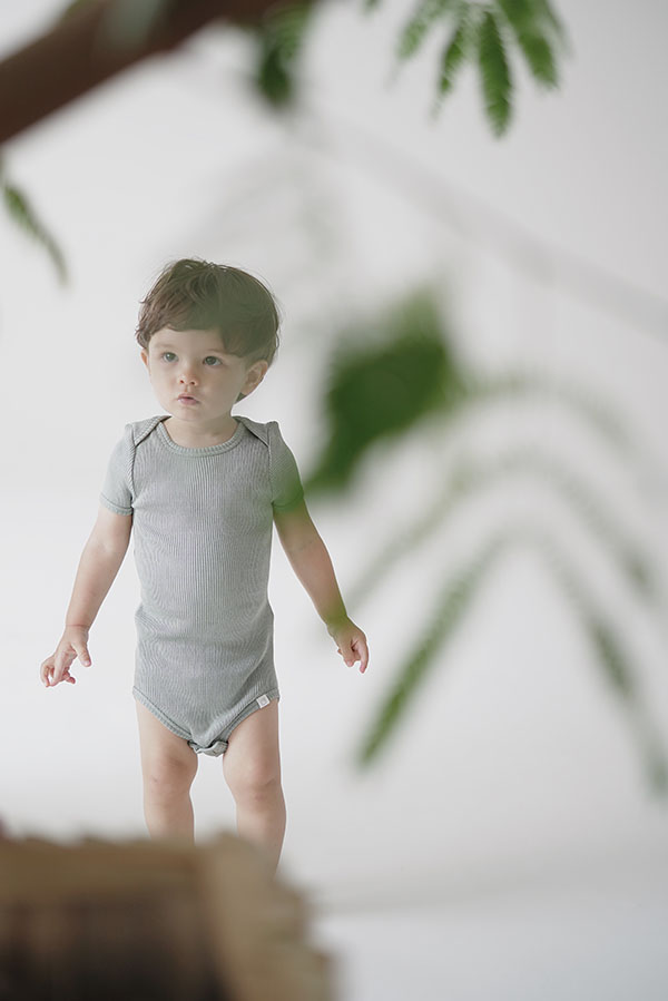 シルクコットン 半袖ロンパース ピンク グリーン ボーダー 70cm 80cm 90cm