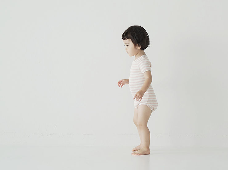 シルクコットン 半袖ロンパース ピンク グリーン ボーダー 70cm 80cm 90cm