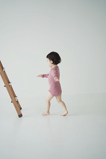 シルクコットン 長袖ロンパース ピンク グリーン ボーダー 70cm 80cm 90cm