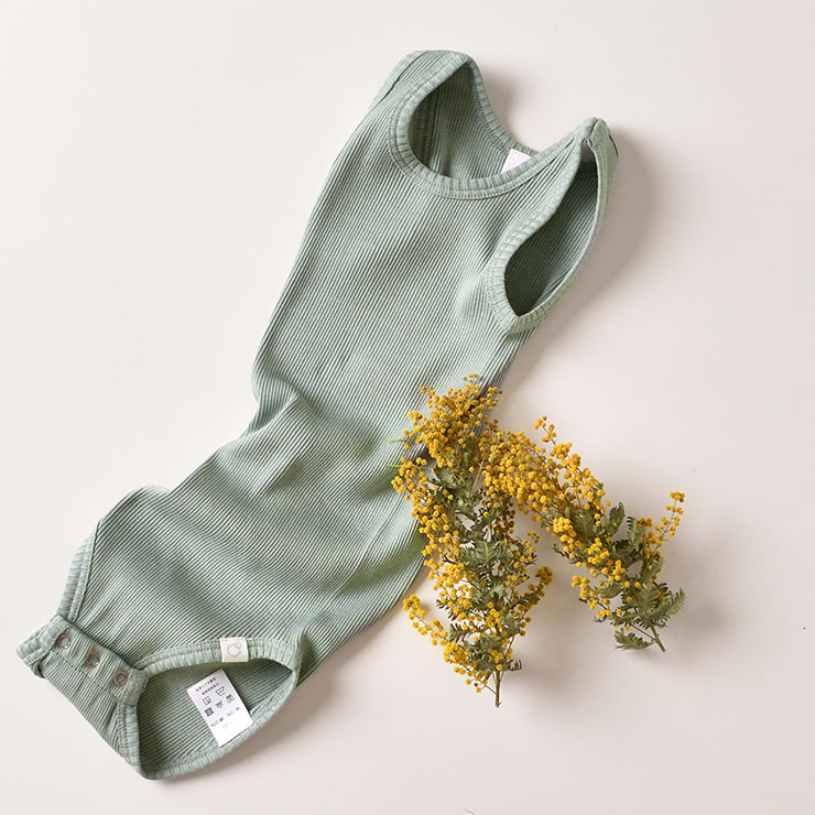 シルクコットン タンクロンパース ピンク グリーン ボーダー 70cm 80cm 90cm