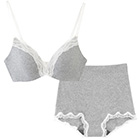 カップ裏シルク モールドカップ ノンワイヤーブラジャー＆コットンリブ ショーツ 上下セット