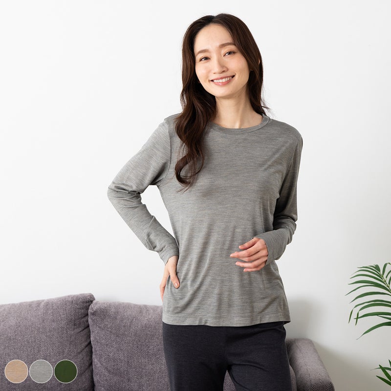 シルク100％ジャージー クルーネック長袖Tシャツ 日本製