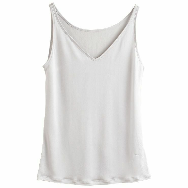 シルク100％ Vネックタンクトップ 保湿インナー
