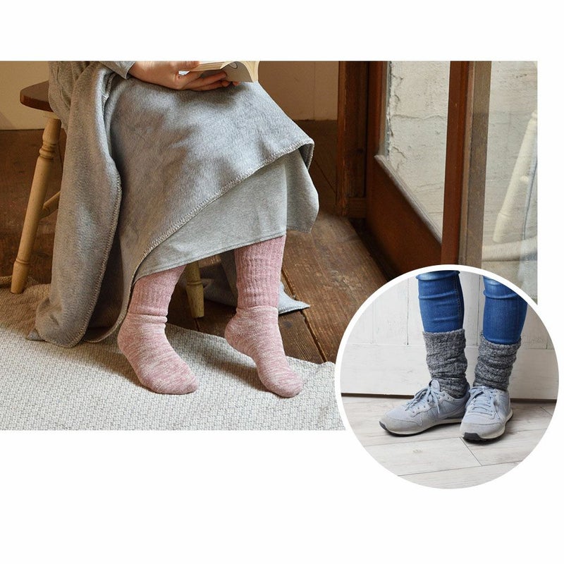 【お得な2足セット】肌側シルクのもこもこ2重ソックス 薄手タイプ 日本製