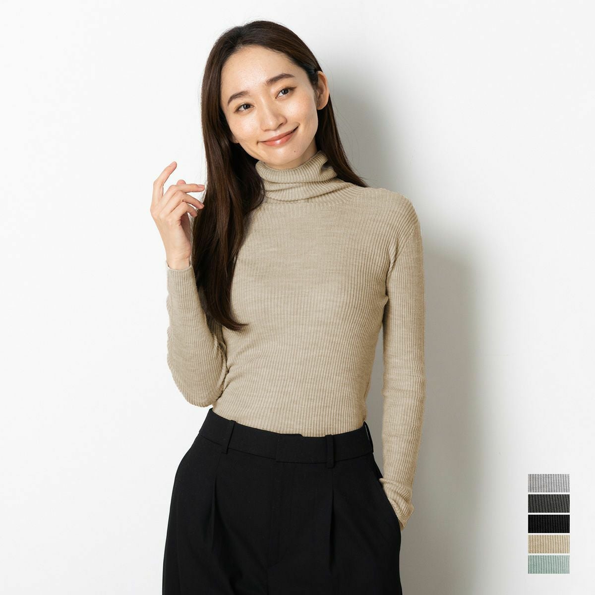 シルク100％ ふわふわ加工 タートルネック 長袖 ニット 日本製