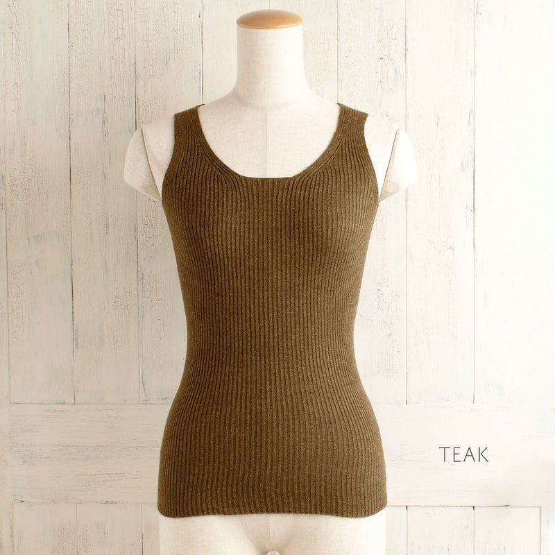 シルク100％ ふわふわ加工 リブニット タンクトップ 日本製 インナー 縫い目のないホールガーメント