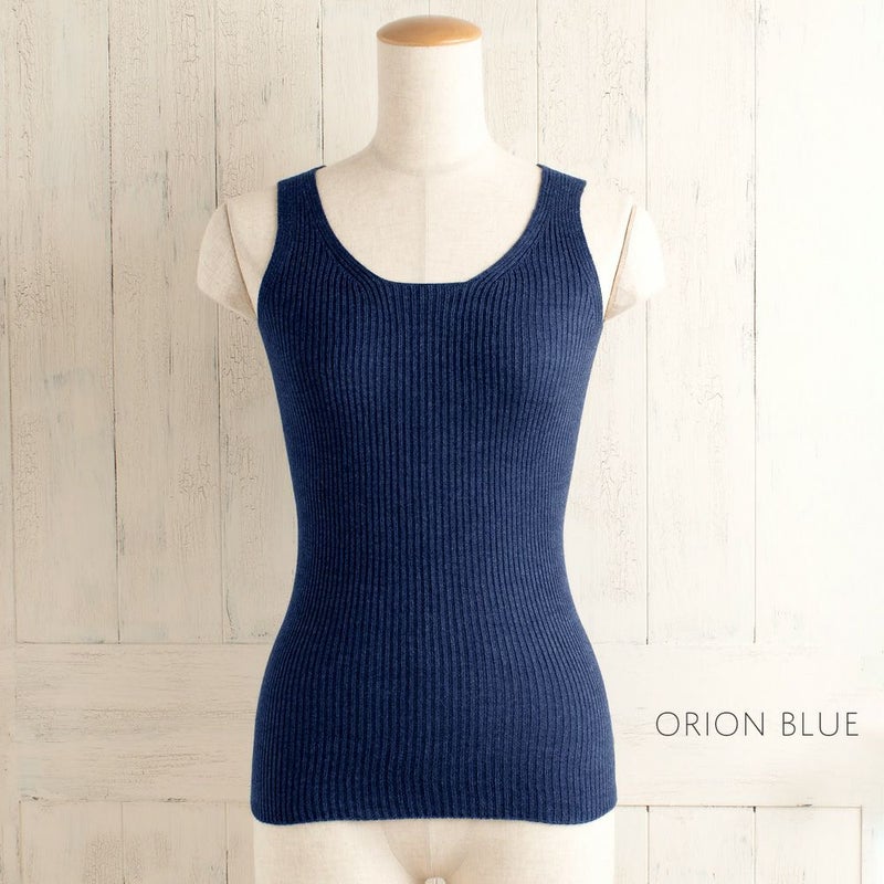 シルク100％ ふわふわ加工 リブニット タンクトップ 日本製 インナー 縫い目のないホールガーメント