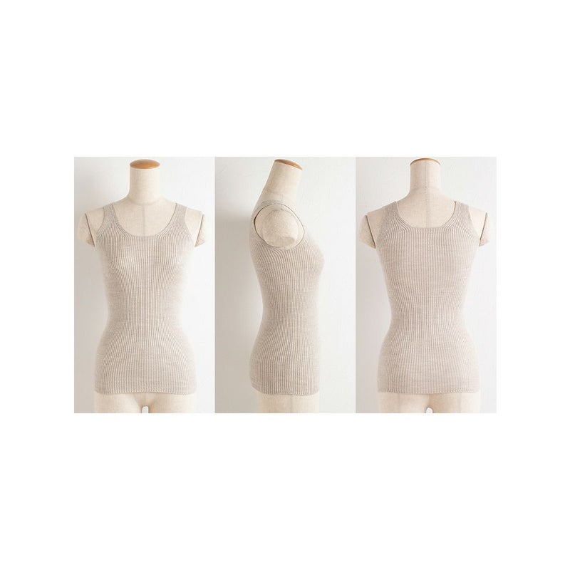 シルク100％ ふわふわ加工 リブニット タンクトップ 日本製 インナー 縫い目のないホールガーメント