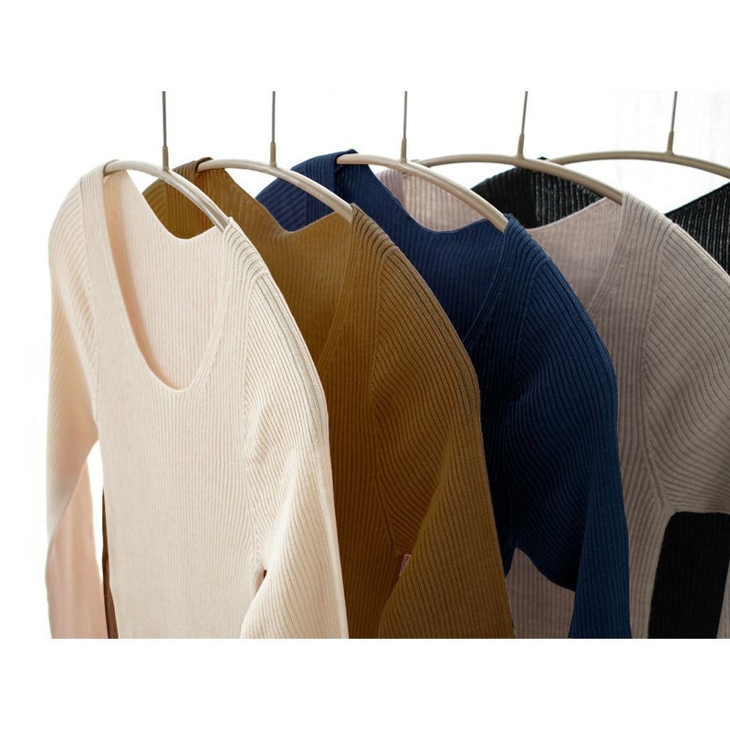 シルク100％ ふわふわ加工 リブニット 7分袖 インナー 日本製 縫い目のないホールガーメント