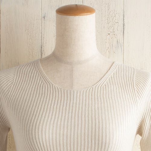 シルク100％ ふわふわ加工 リブニット 7分袖 インナー 日本製 縫い目のないホールガーメント