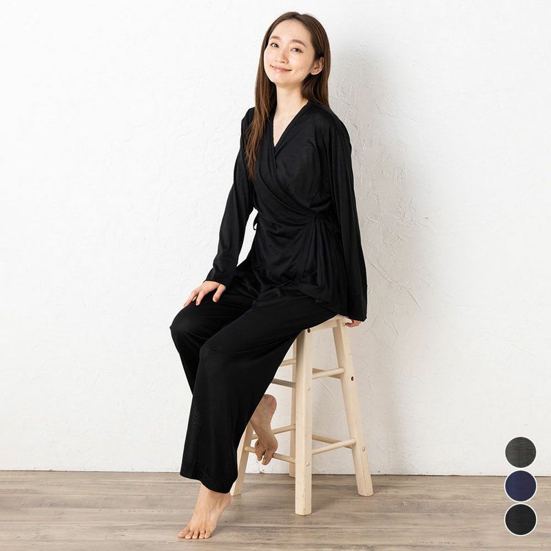 シルク100％ジャージー パジャマ 上下セット カシュクールトップスとパンツ 日本製