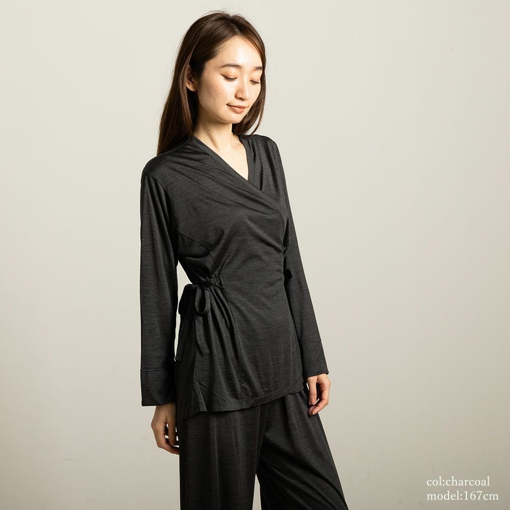 シルク100％ジャージー パジャマ 上下セット カシュクールトップスとパンツ 日本製