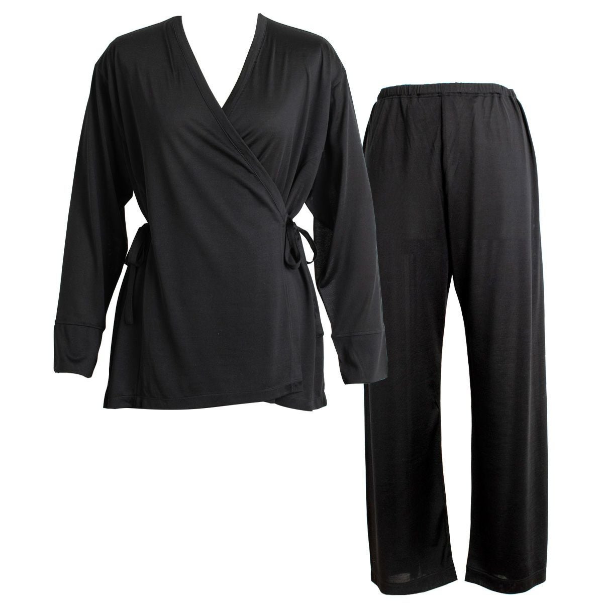 シルク100％ジャージー パジャマ 上下セット カシュクールトップスとパンツ 日本製