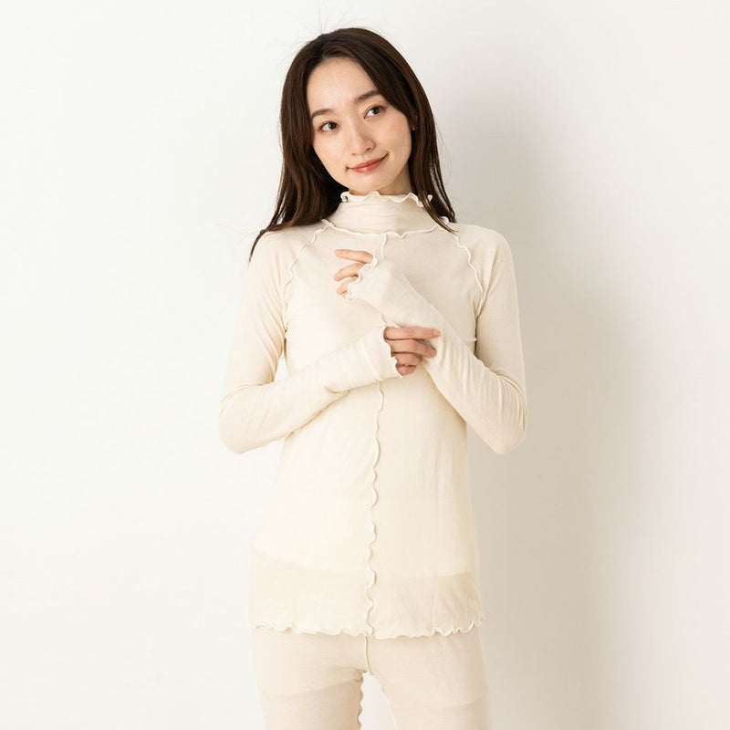 肌側シルク アウトメロー ハイネック パジャマインナー 日本製 表側コットン