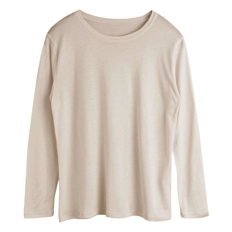 シルク100％ 長袖 インナー 日本製 クルーネック 【ふわ肌シルク】