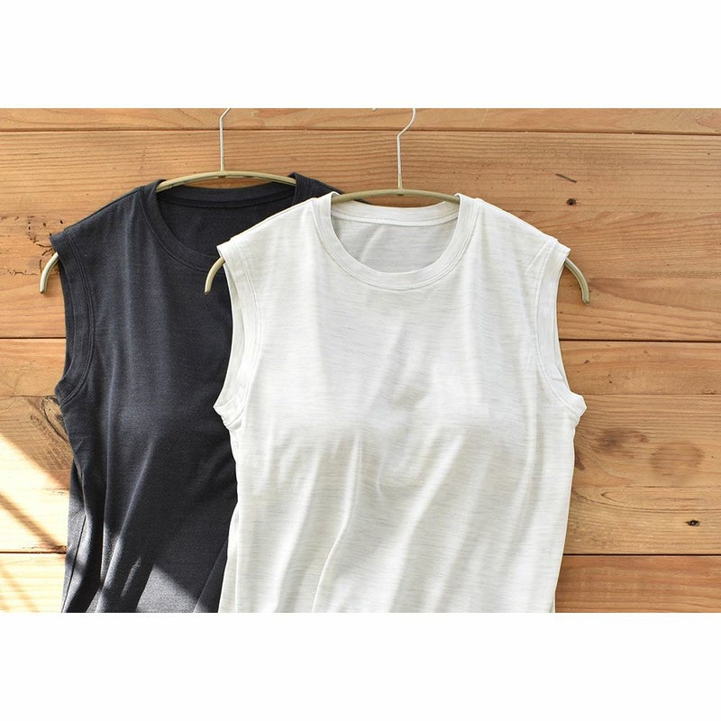 シルク100％ ソフトジャージー カップ付き タンクトップ クルーネック ゆるラク 日本製