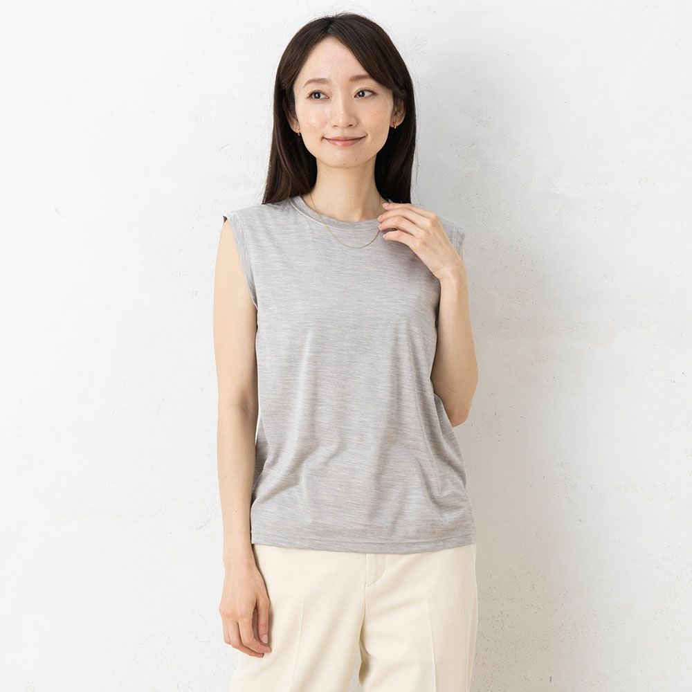 シルク100％ ソフトジャージー カップ付き タンクトップ クルーネック ゆるラク 日本製