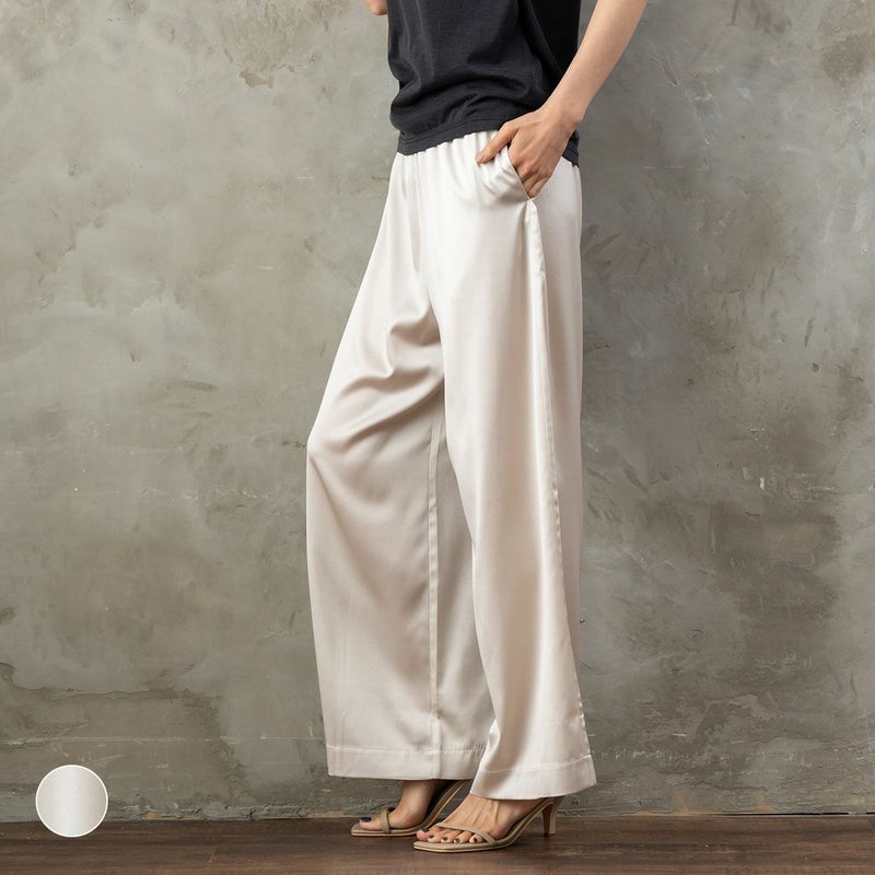 シルクサテンストレッチ ワイドパンツ 19匁