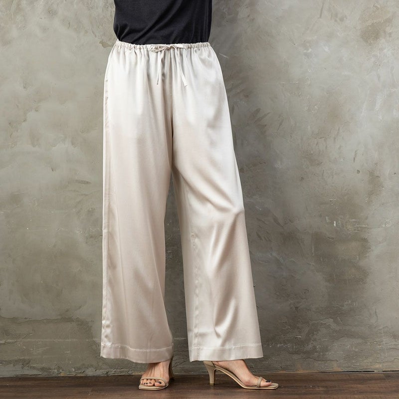 シルクサテンストレッチ ワイドパンツ 19匁