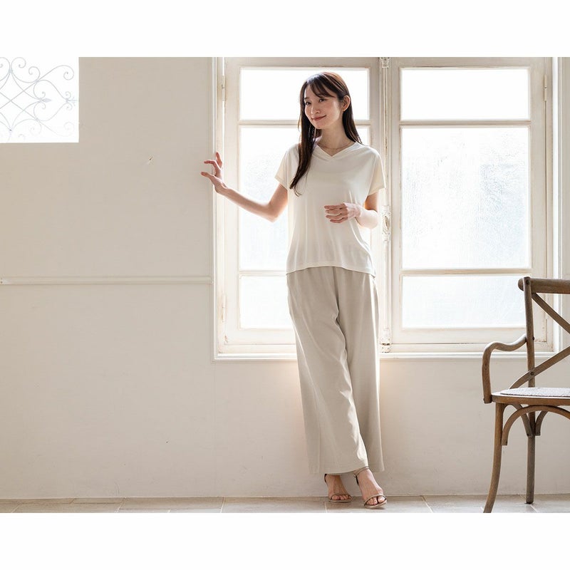 シルクサテンストレッチ ワイドパンツ 19匁