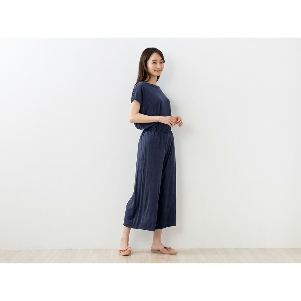 シルク100% ソフトジャージー パジャマ 上下セット フレンチ袖トップスとガウチョパンツ 日本製