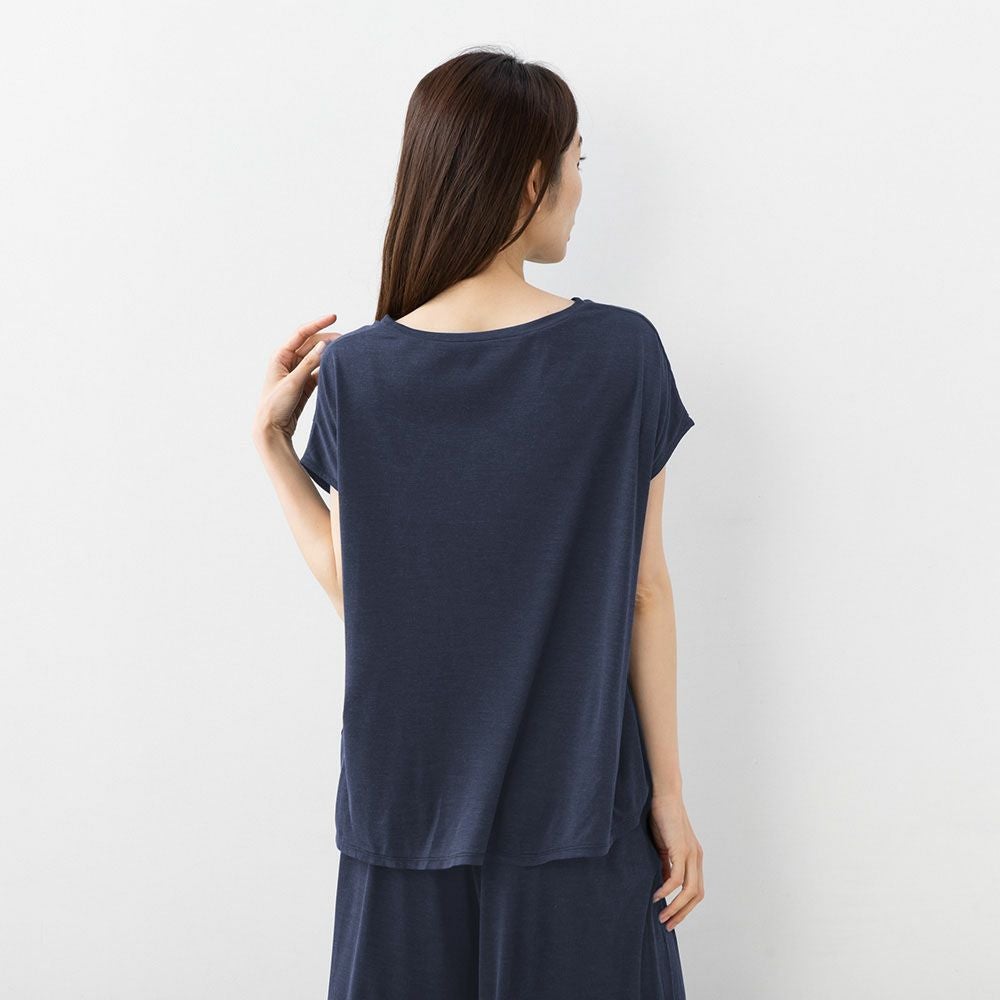 シルク100% ソフトジャージー パジャマ 上下セット フレンチ袖トップスとガウチョパンツ 日本製