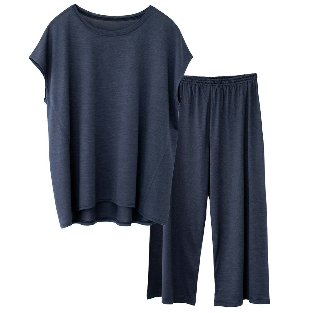 シルク100% ソフトジャージー パジャマ 上下セット フレンチ袖トップスとガウチョパンツ 日本製