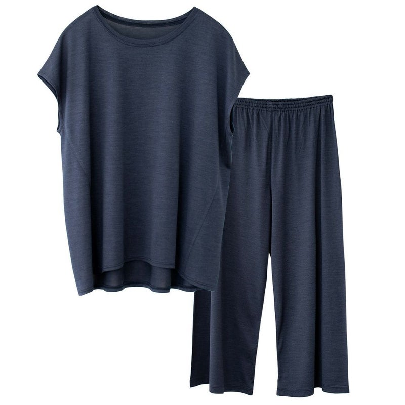 シルク100% ソフトジャージー パジャマ 上下セット フレンチ袖トップスとガウチョパンツ 日本製