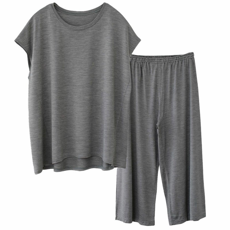 シルク100% ソフトジャージー パジャマ 上下セット フレンチ袖トップスとガウチョパンツ 日本製