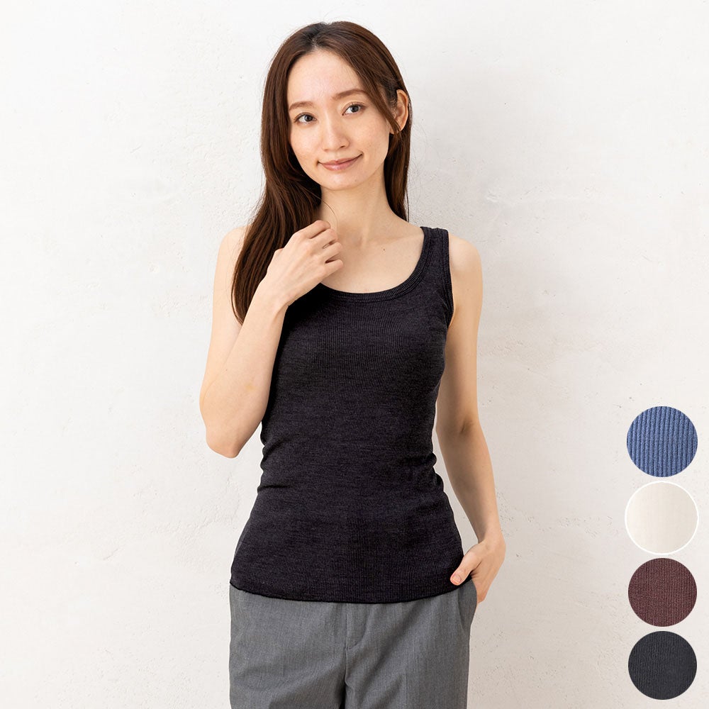 シルク100% テレコ　タンクトップ 日本製 ウォッシャブル加工