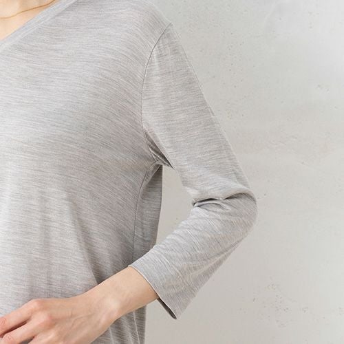 シルク100％ ソフトジャージー Vネック 7分袖トップス 日本製 ウォッシャブル加工