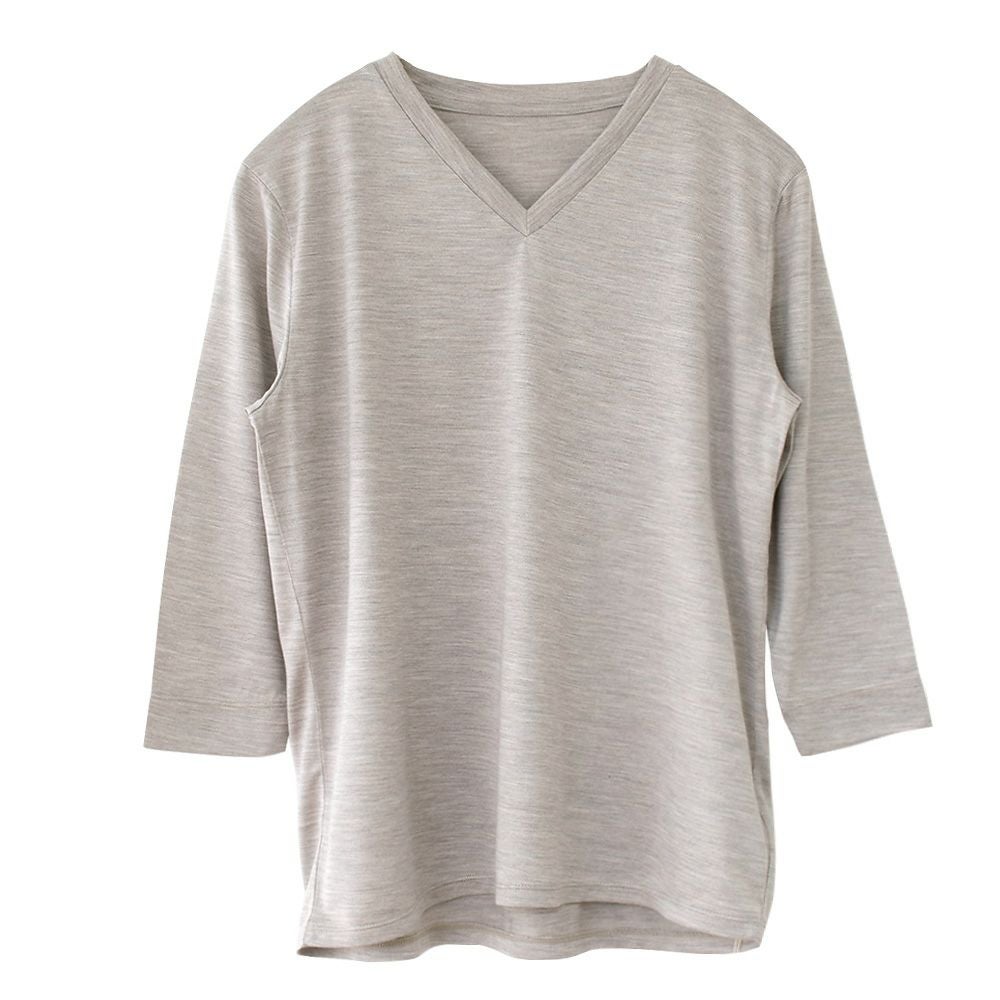 シルク100％ ソフトジャージー Vネック 7分袖トップス 日本製 ウォッシャブル加工