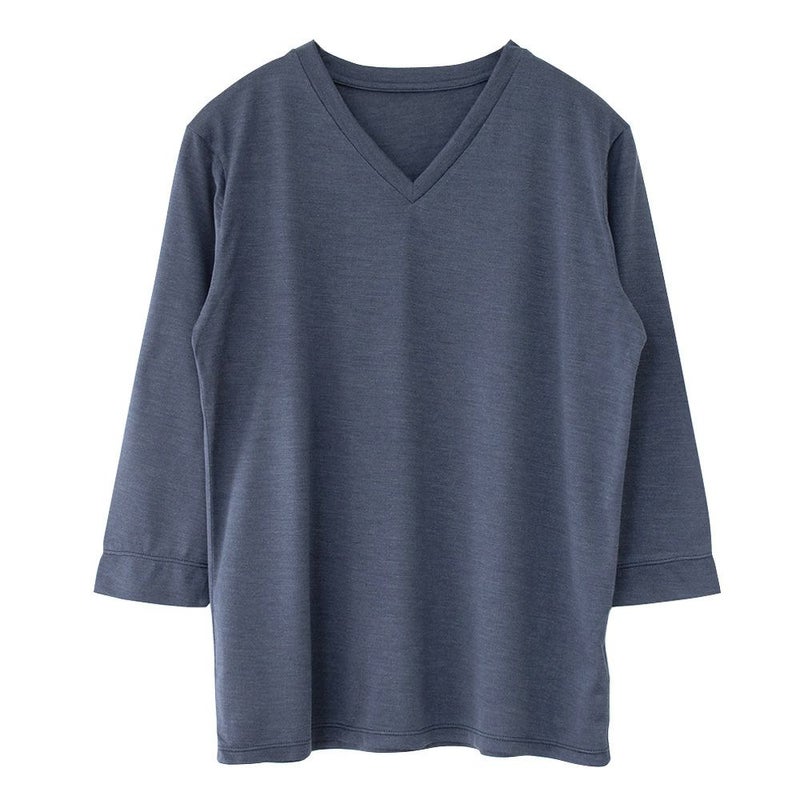 シルク100％ ソフトジャージー Vネック 7分袖トップス 日本製 ウォッシャブル加工