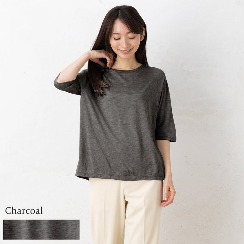 シルク100％ ジャージー クルーネック 5分袖トップス 日本製