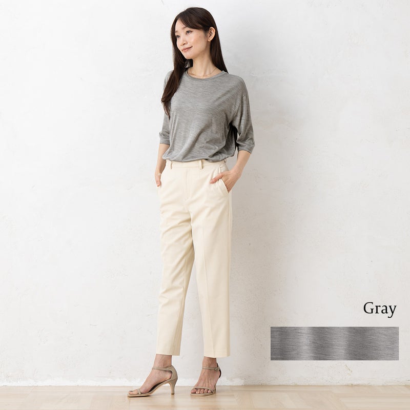 シルク100％ ジャージー クルーネック 5分袖トップス 日本製