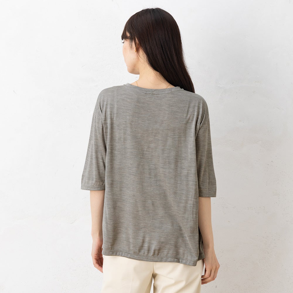 シルク100％ ジャージー クルーネック 5分袖トップス 日本製