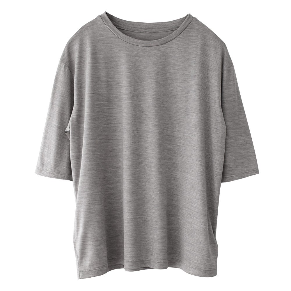 シルク100％ ジャージー クルーネック 5分袖トップス 日本製