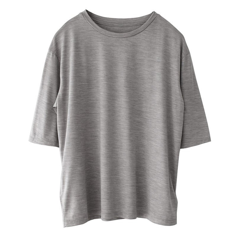 シルク100％ ジャージー クルーネック 5分袖トップス 日本製