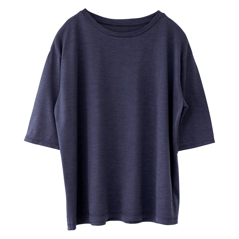 シルク100％ ジャージー クルーネック 5分袖トップス 日本製