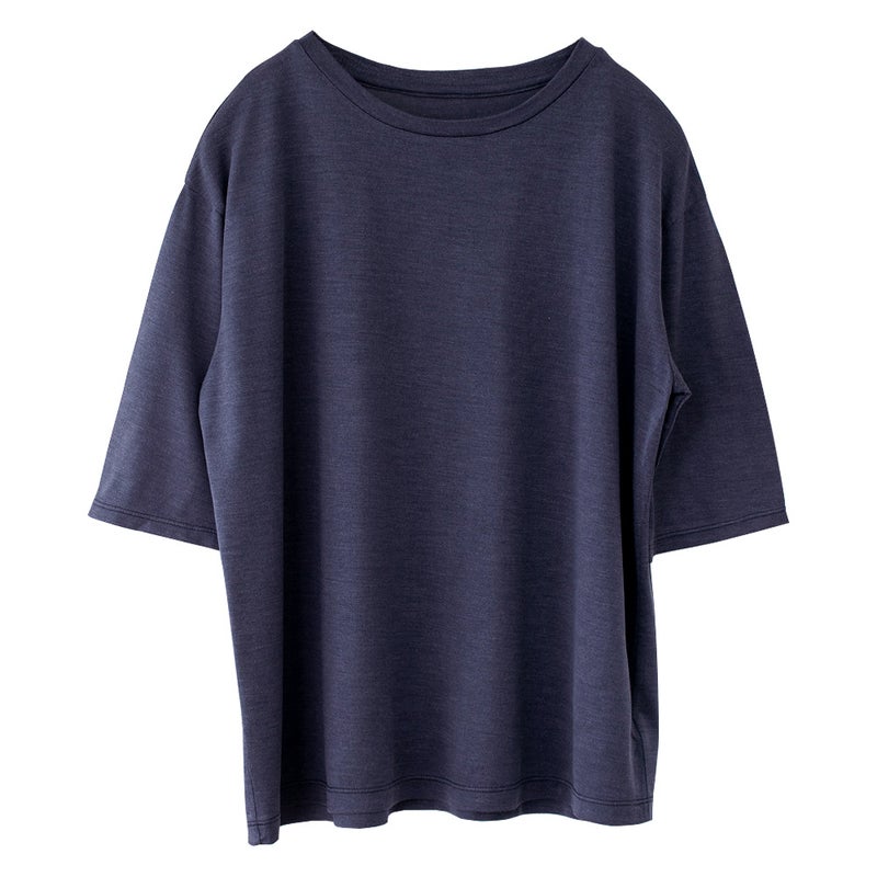 シルク100％ ジャージー クルーネック 5分袖トップス 日本製