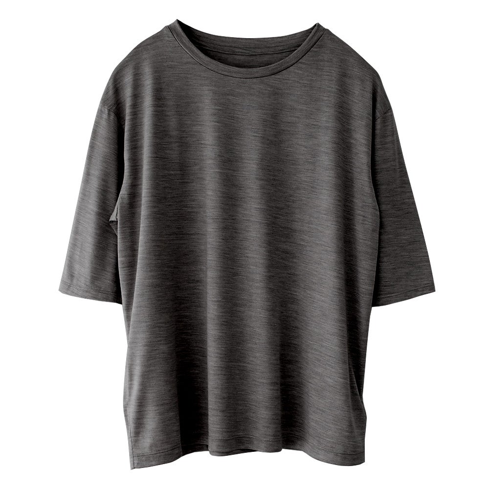 シルク100％ ジャージー クルーネック 5分袖トップス 日本製