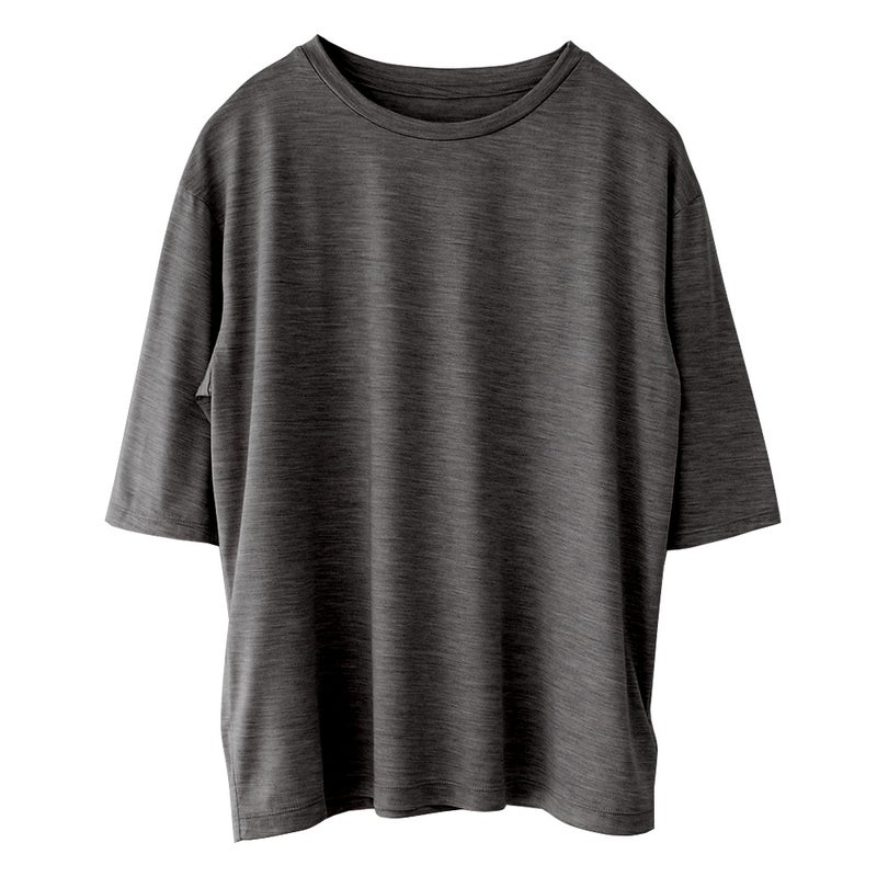 シルク100％ ジャージー クルーネック 5分袖トップス 日本製