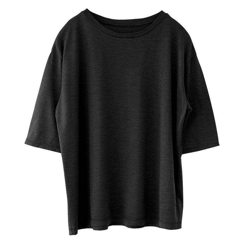 シルク100％ ジャージー クルーネック 5分袖トップス 日本製