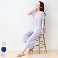 オーガニックコットン100% 和晒しダブルガーゼ 湯上りパジャマ 上下セット フレンチ袖トップスとルームパンツ 日本製