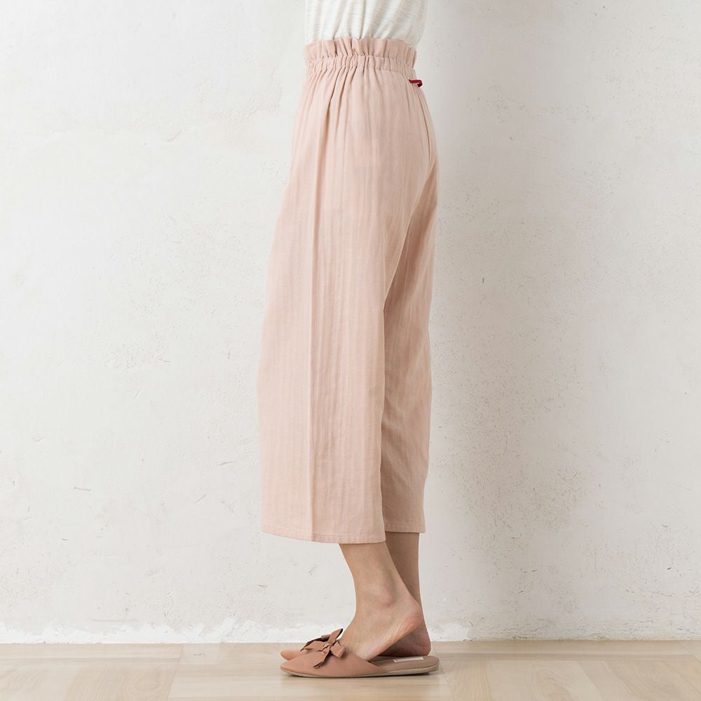 オーガニックコットン100% 和晒しダブルガーゼ 湯上りパジャマ 上下セット フレンチ袖トップスとルームパンツ 日本製