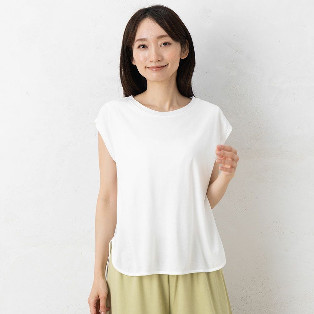 リラクシングウェア カップ付きフレンチ袖トップス 日本製