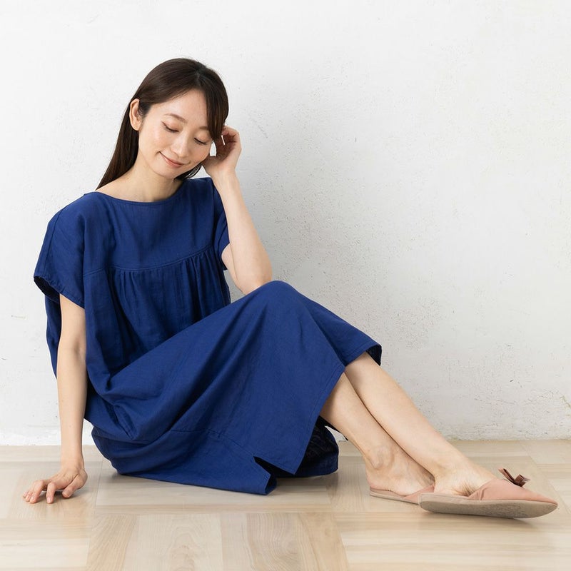 オーガニックコットン100% 和晒しダブルガーゼ 湯上りワンピース 日本製 フレンチ袖